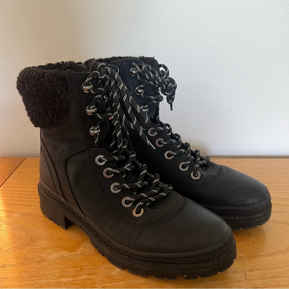 {Steve Madden} Keystone Lace Up Faux Fur Boots